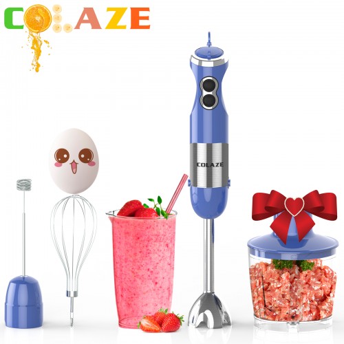 【5-in-1】800W Immersion Hand Blender for Sauces, Smoothies, Soups (Blue)